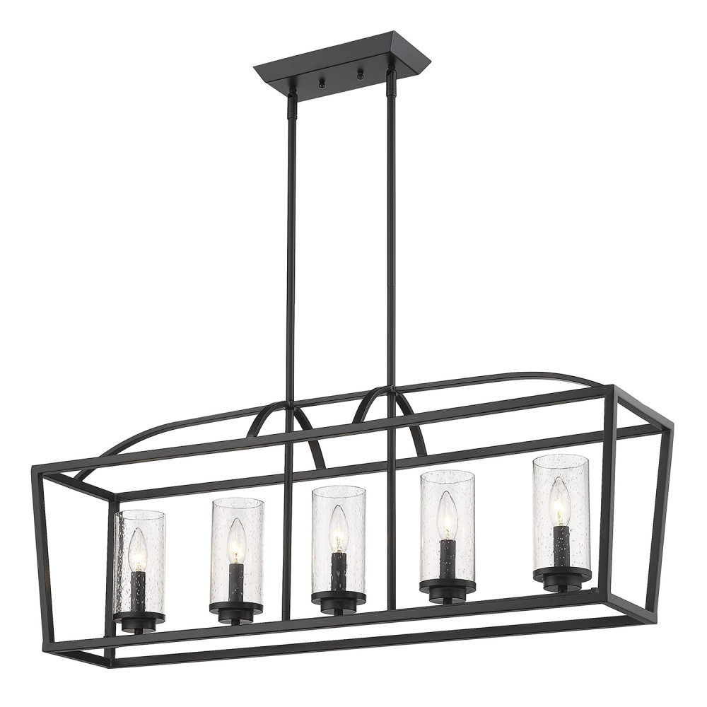 Golden Lighting Mercer 5-light Island Light in Matte Black and Seeded Glass